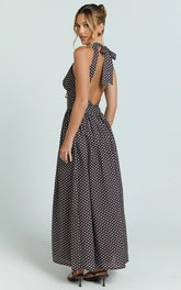 Abby Midi Dress - Neckline Dress in Chocolate Polkadot
