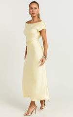Menette Midi Dress - Short Sleeve Low Back Dress in Butter