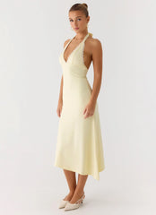 Illuminate Halter Midi Dress - Butter Yellow