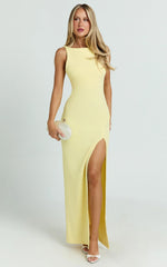 Indi Maxi Dress - Boat Neck Bodycon Dress in Lemon