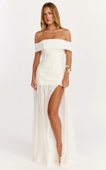 Florence Maxi Dress - Off Shoulder Sheer Skirt Dress in White