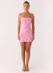 Push Back Beaded Sequin Mini Dress - Pink