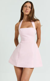 Dante Mini Dress - Halter Neck Tie Tulip Skirt Dress in Pink
