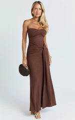 Aria Maxi Dress - Strapless Tie Waist Dress in Chocolate