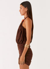 Vidia Flower Mini Dress - Chocolate