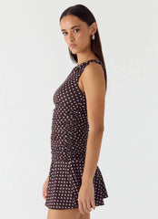 Kelda Mini Dress - Chocolate Blue Dot
