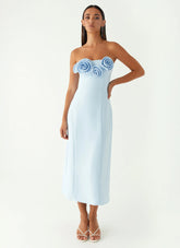 Patsie Strapless Midi Dress - Blue