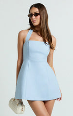 Dante Mini Dress - Halter Neck Tie Tulip Skirt Dress in Soft Blue