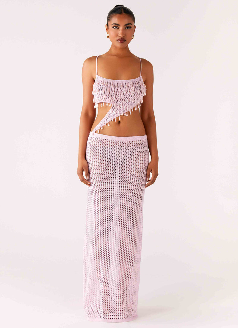 Shellbound Crochet Maxi Dress - Pink