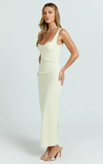 Benita Midi Dress - Scoop Neck Ruched Fitted Dress in Lemon
