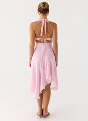 Faelie Halter Neck Asymmetrical Midi Dress - Pink