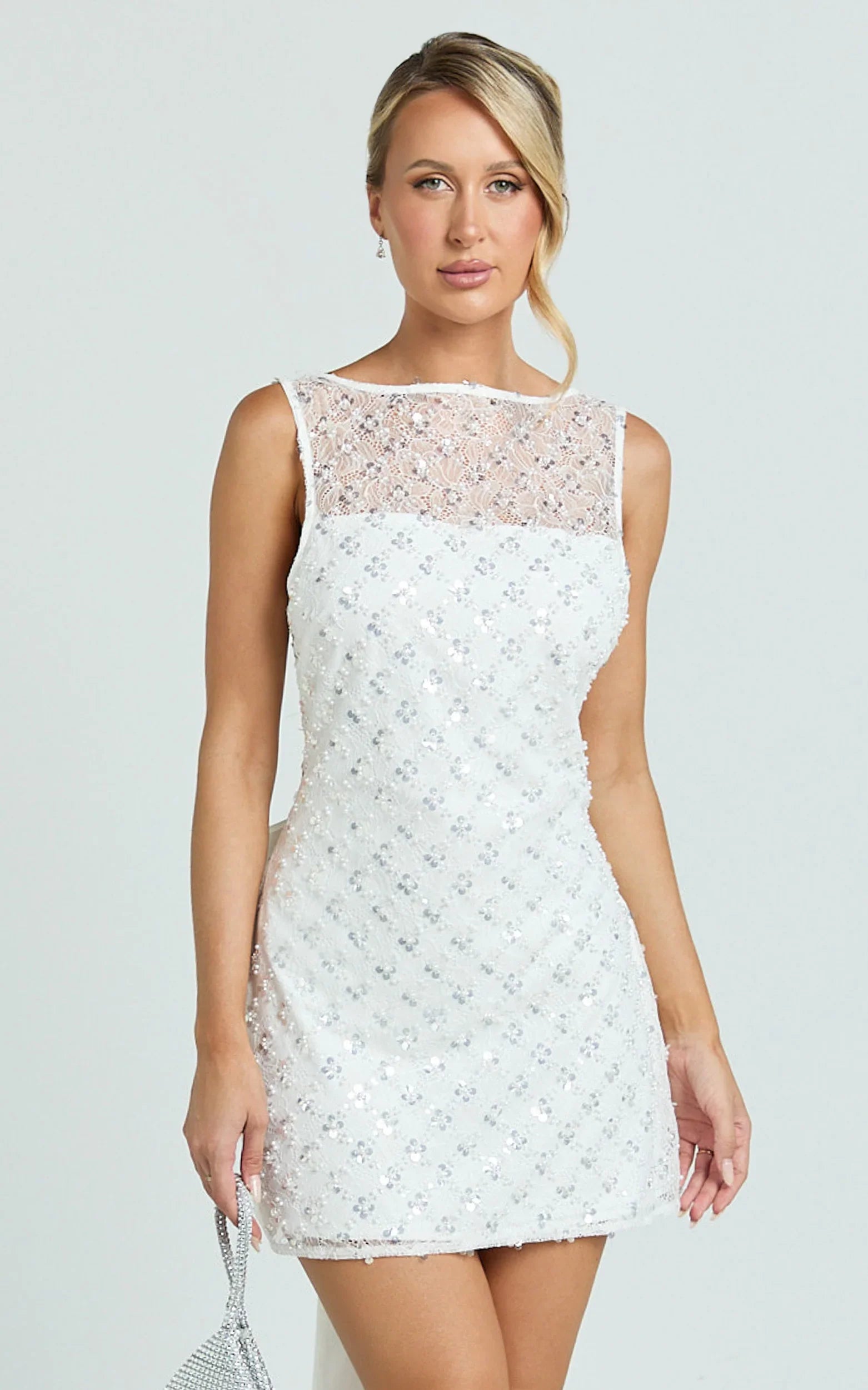 Gianna Mini Dress - High Neck Shift Dress in Ivory