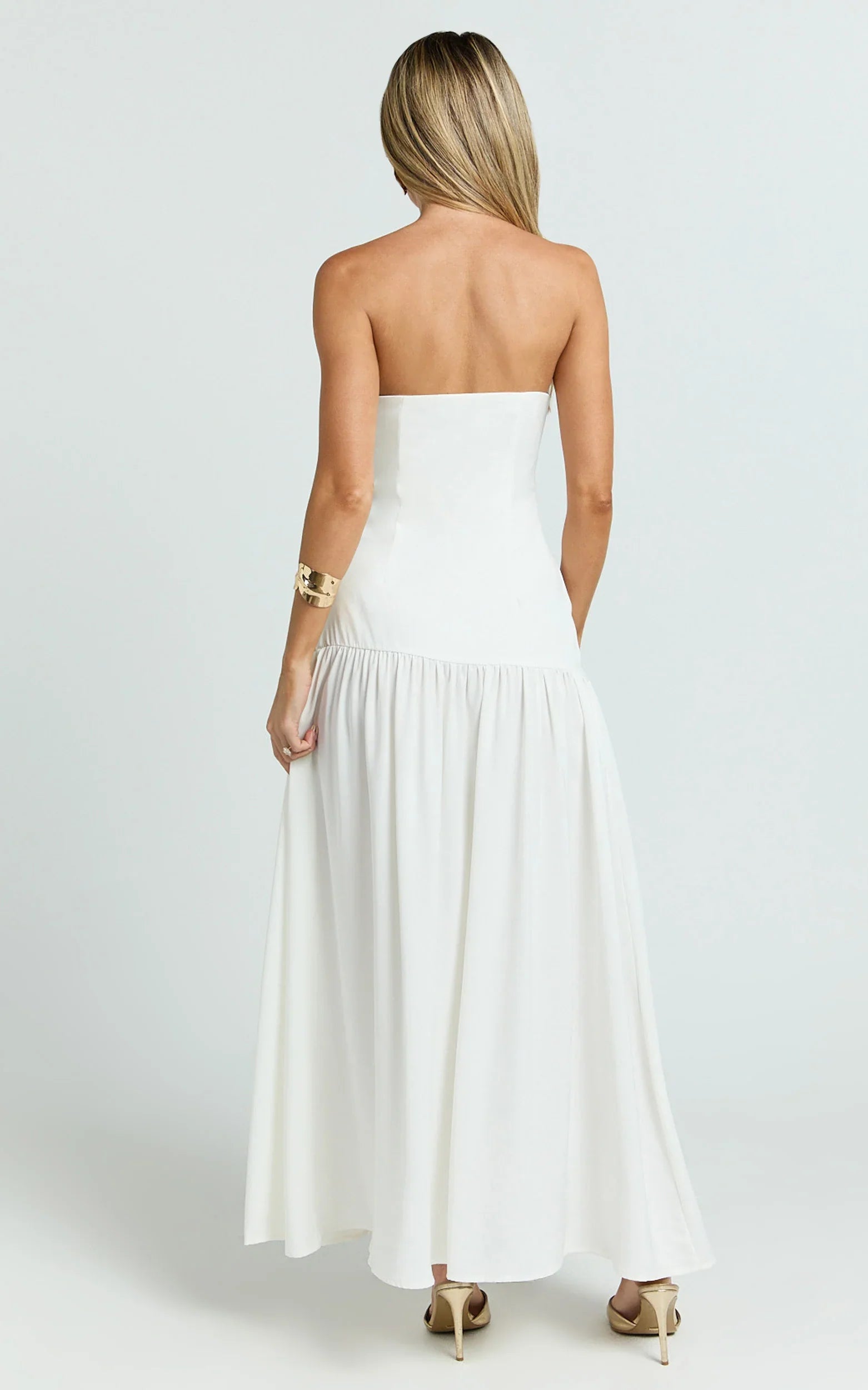 Nadiane Maxi Dress - Strapless Asymmetric Drop Waist Dress in Off White