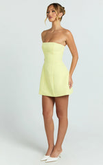 Catharine Mini Dress - Strapless A Line Dress in Lemon