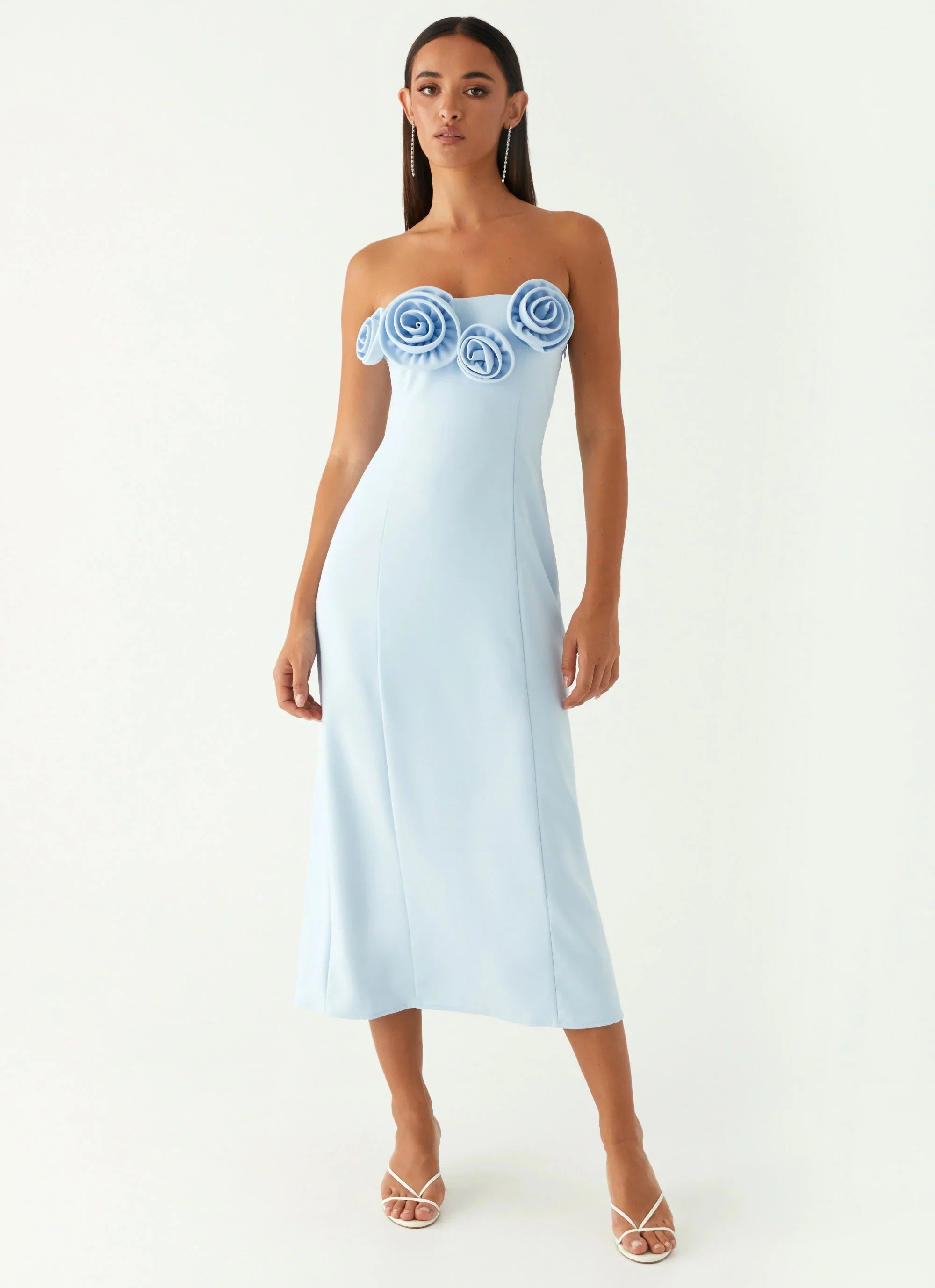 Patsie Strapless Midi Dress - Blue