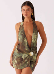 Eleanora Plunge Mini Dress - Cyber Floral