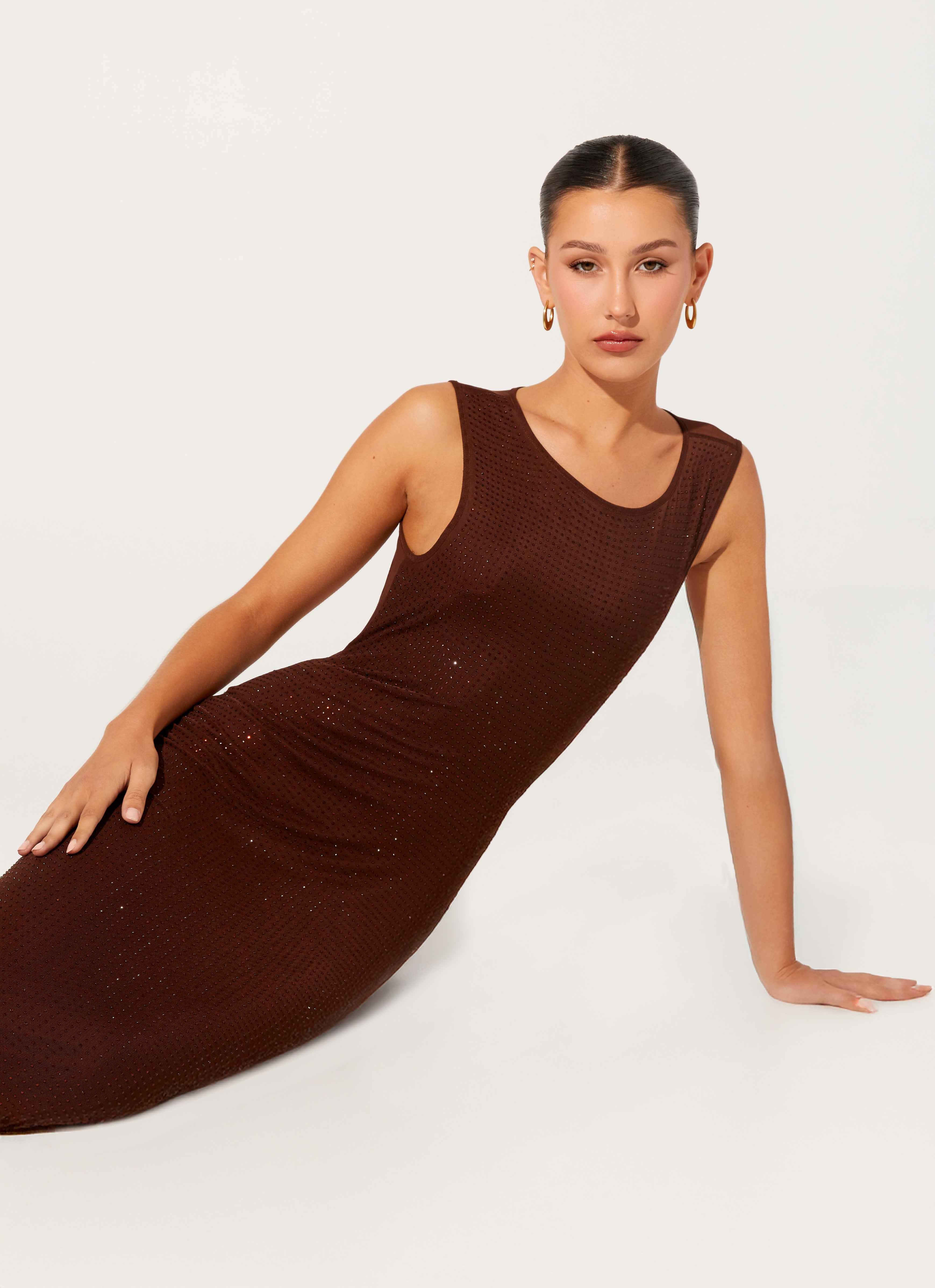 Hot Sequins Maxi Dress - Chocolate
