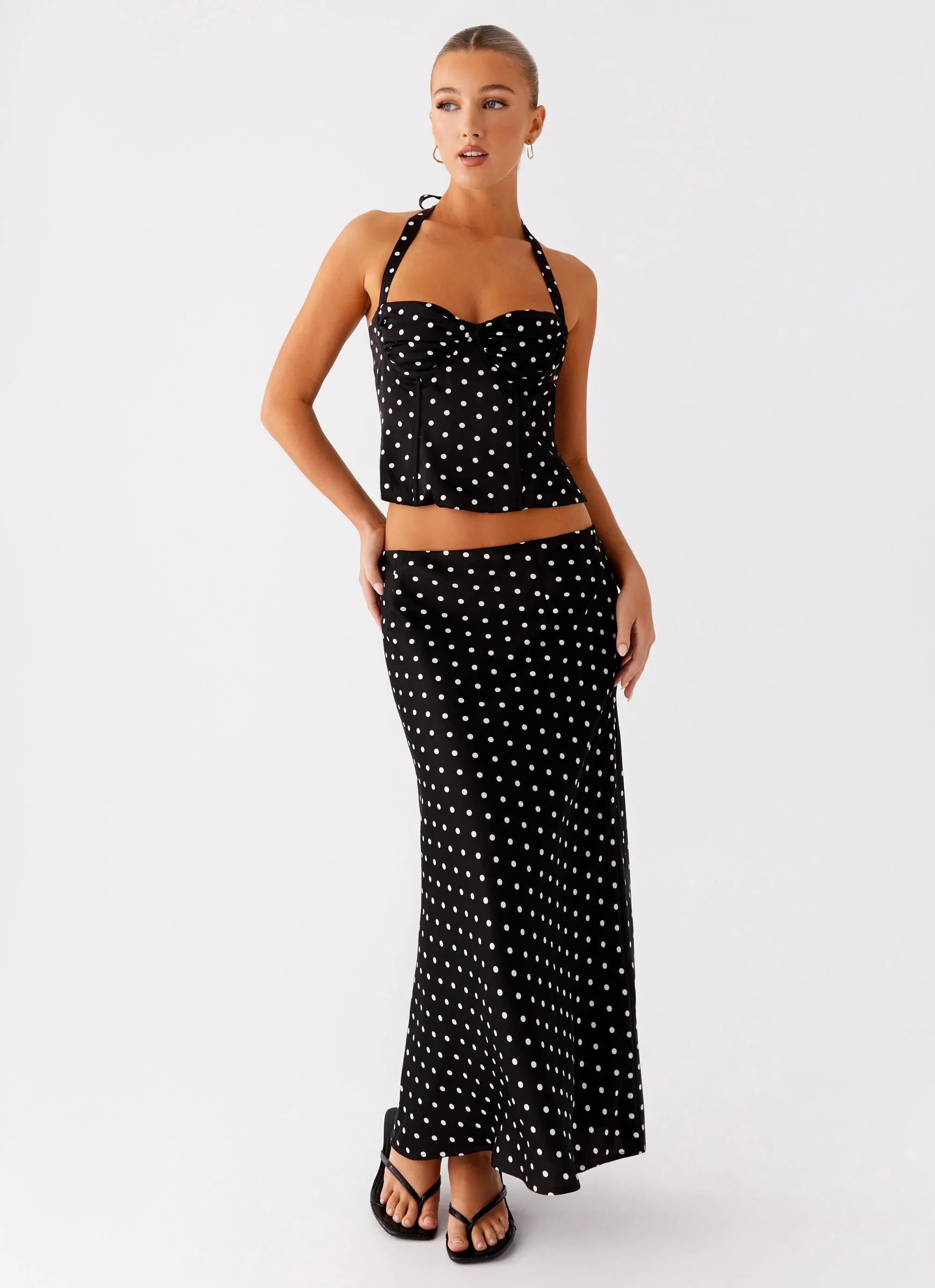Breanne Midi Skirt - Black Polka Dot