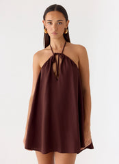 Soft Breeze Linen Mini Dress - Chocolate