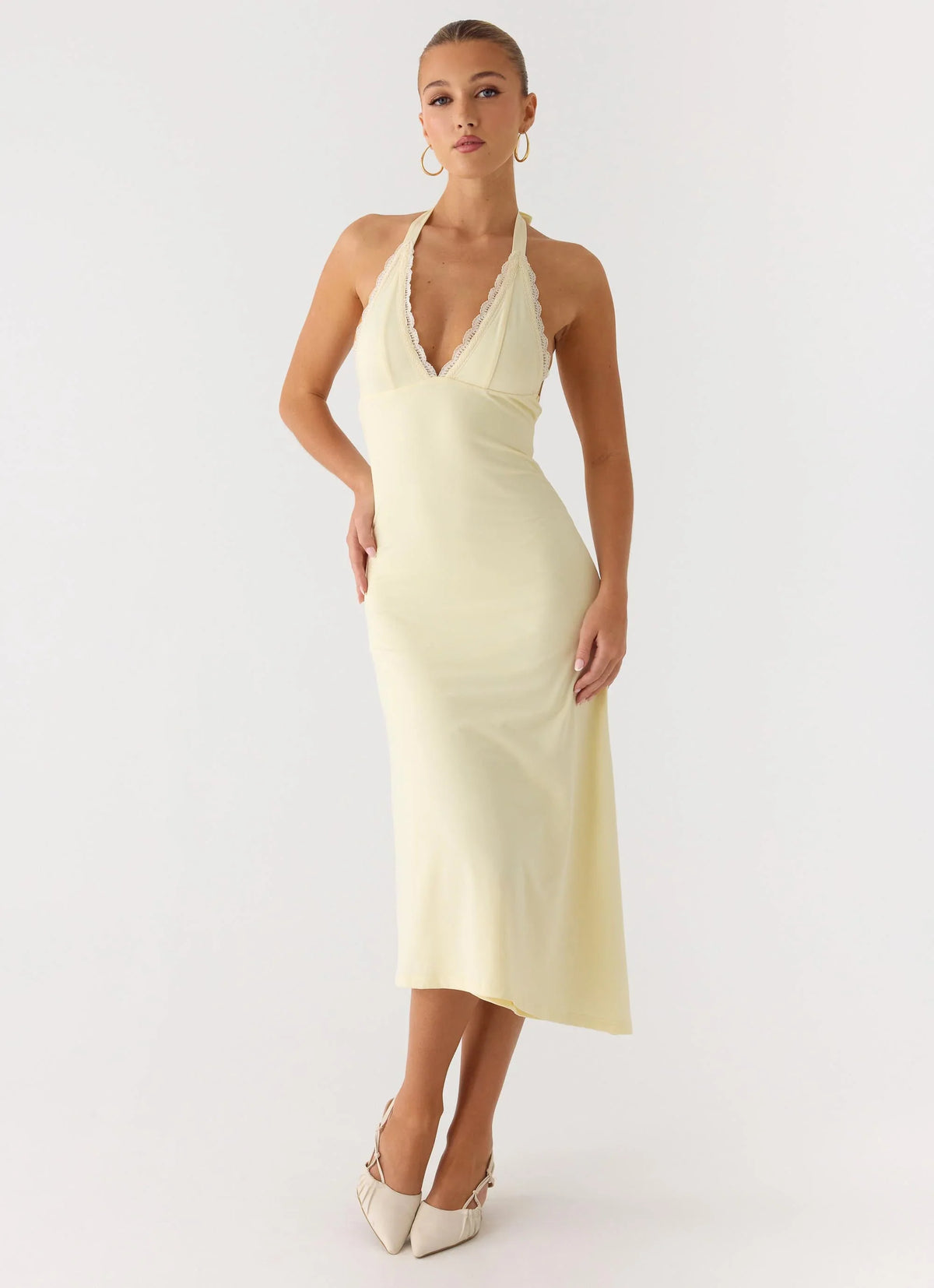 Illuminate Halter Midi Dress - Butter Yellow