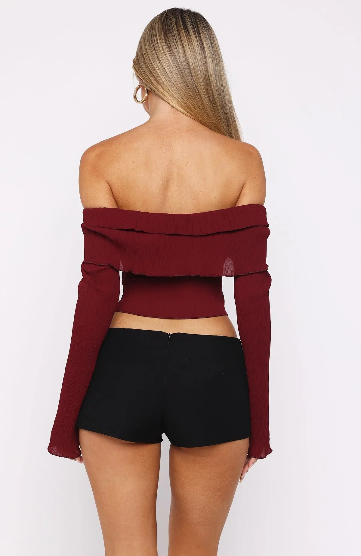 Mood Forever Long Sleeve Off Shoulder Top Burgundy