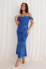 Good Fun Off Shoulder Maxi Dress Blue