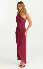 Namaari Midi Dress - Faux Wrap One Shoulder Dress in Wine