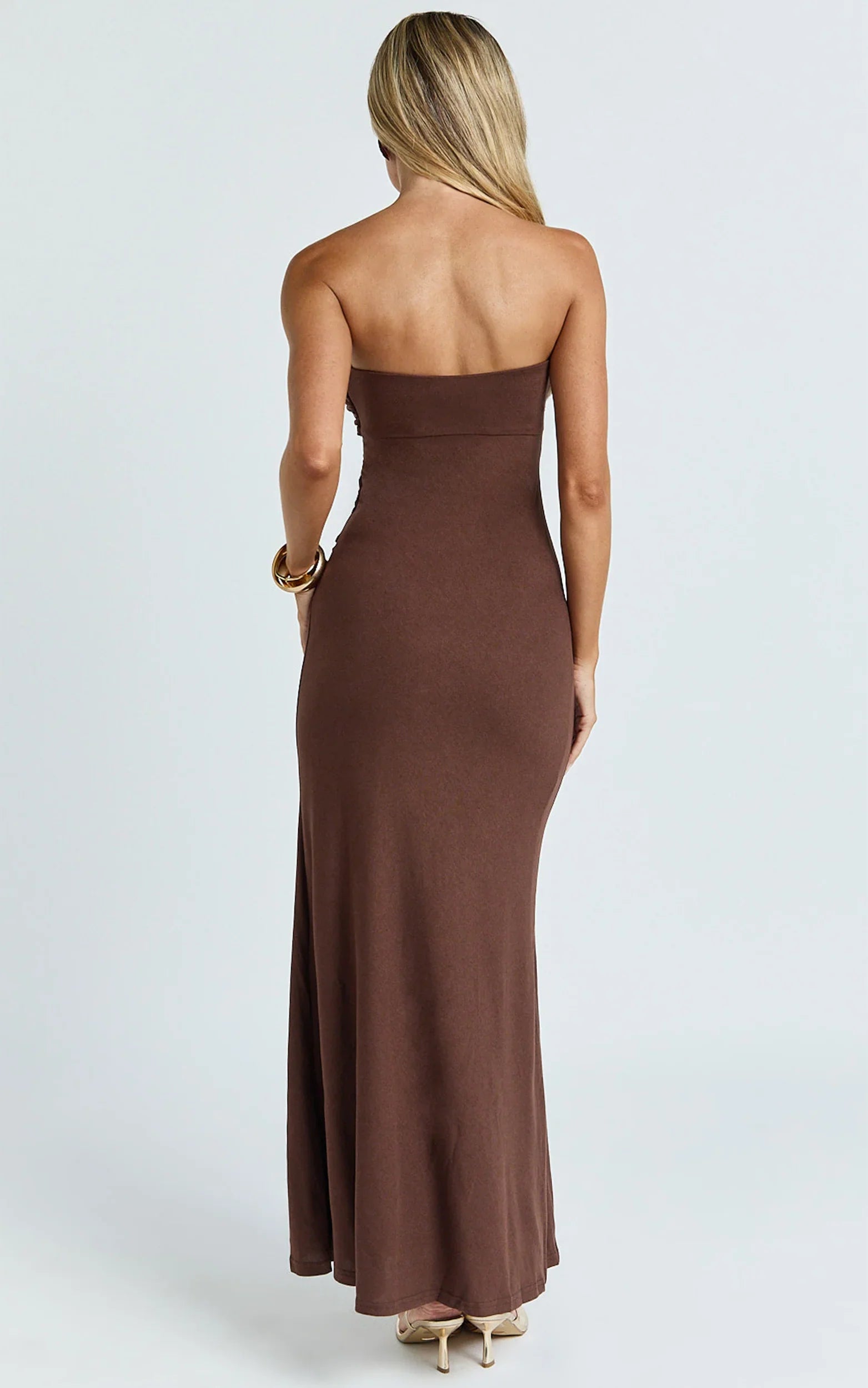 Aria Maxi Dress - Strapless Tie Waist Dress in Chocolate