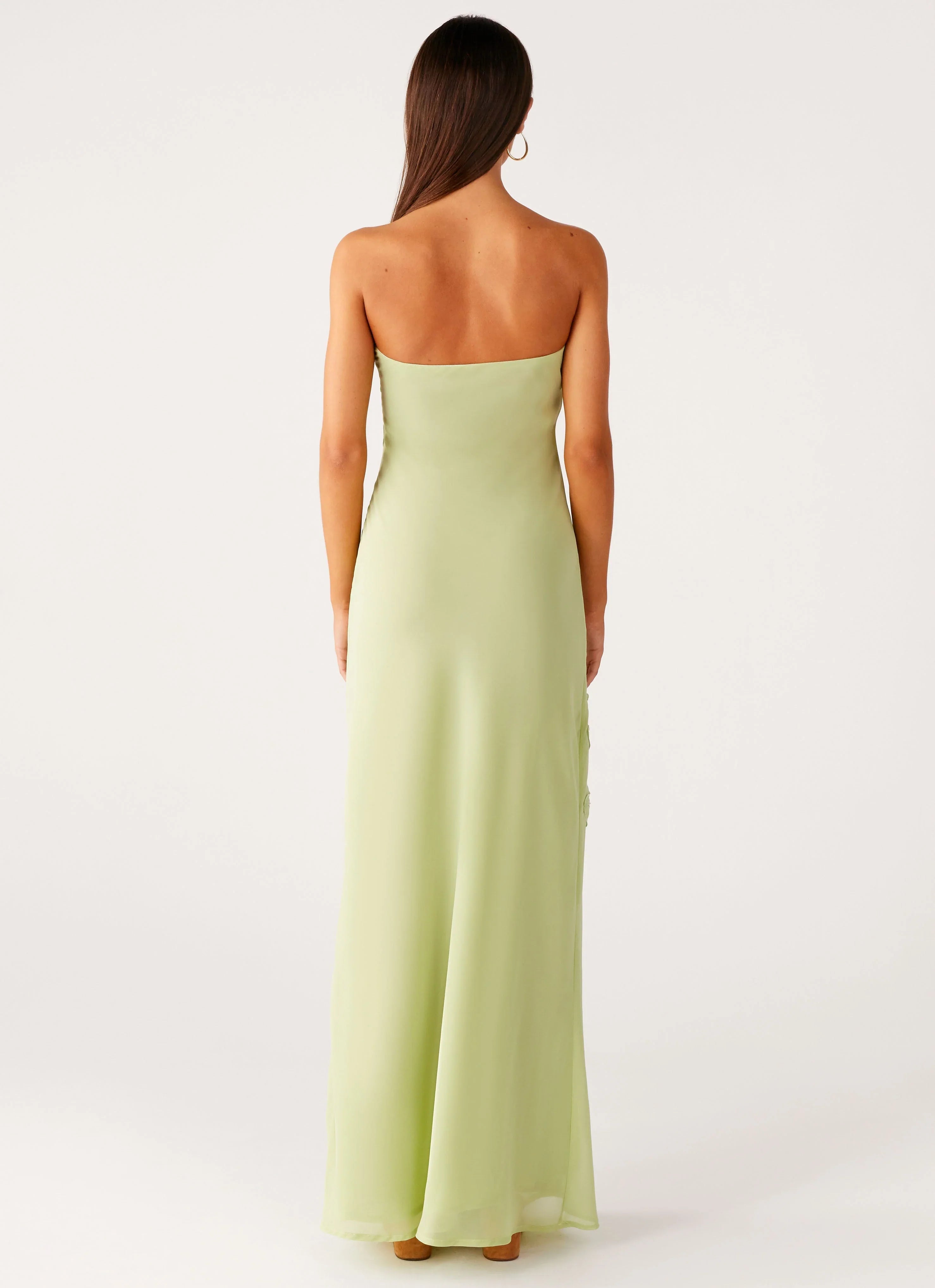 Sassafras Beaded Flower Strapless Maxi Dress - Lime