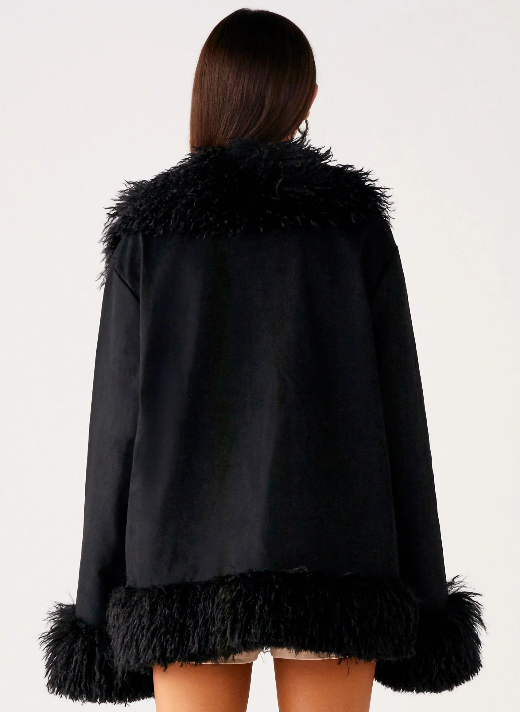 Carmelita Faux Fur Trim Jacket - Black