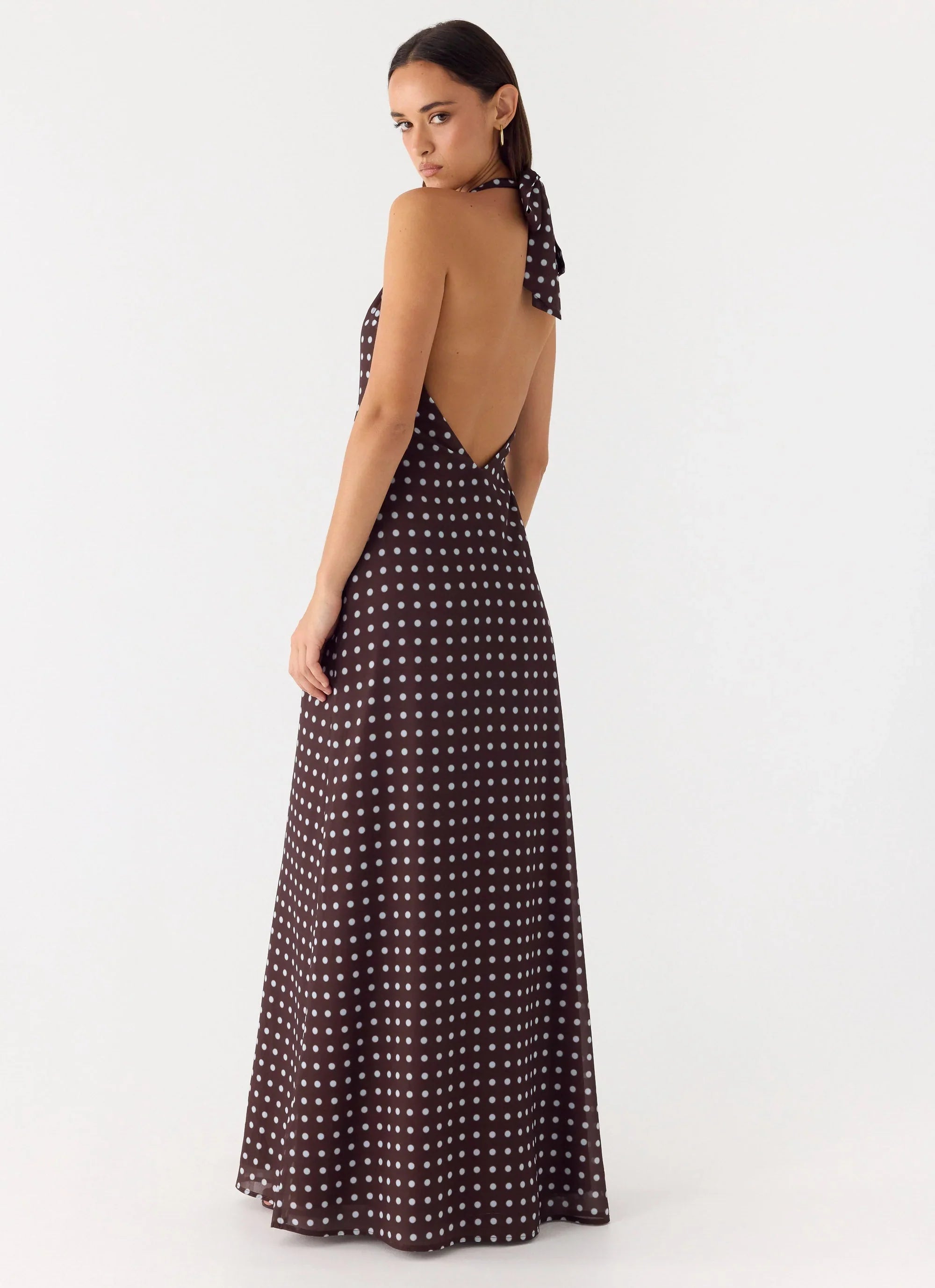 Float Away Maxi Dress - Chocolate Blue Dot