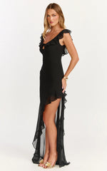 Theadore Maxi Dress - One Shoulder Asymmetric Hem Dress in Black