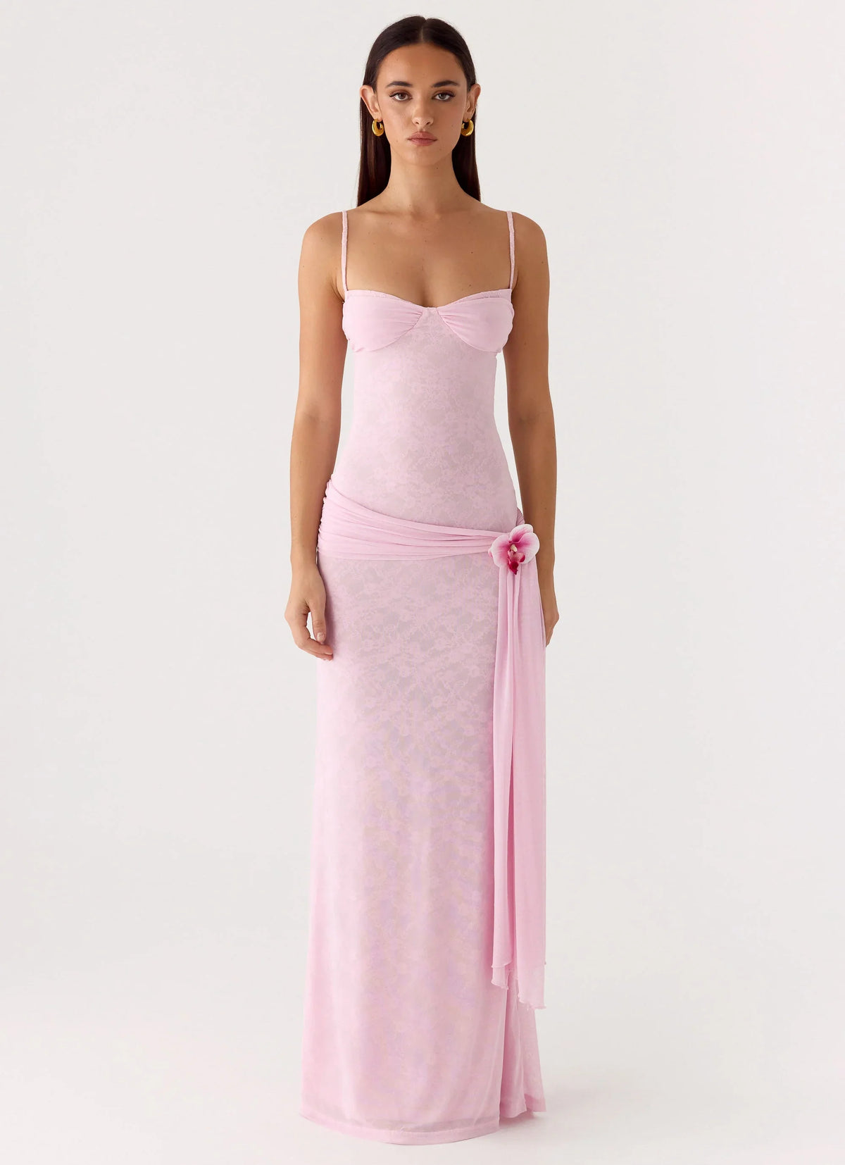 Natty Lace Mesh Maxi Dress - Petal Pink