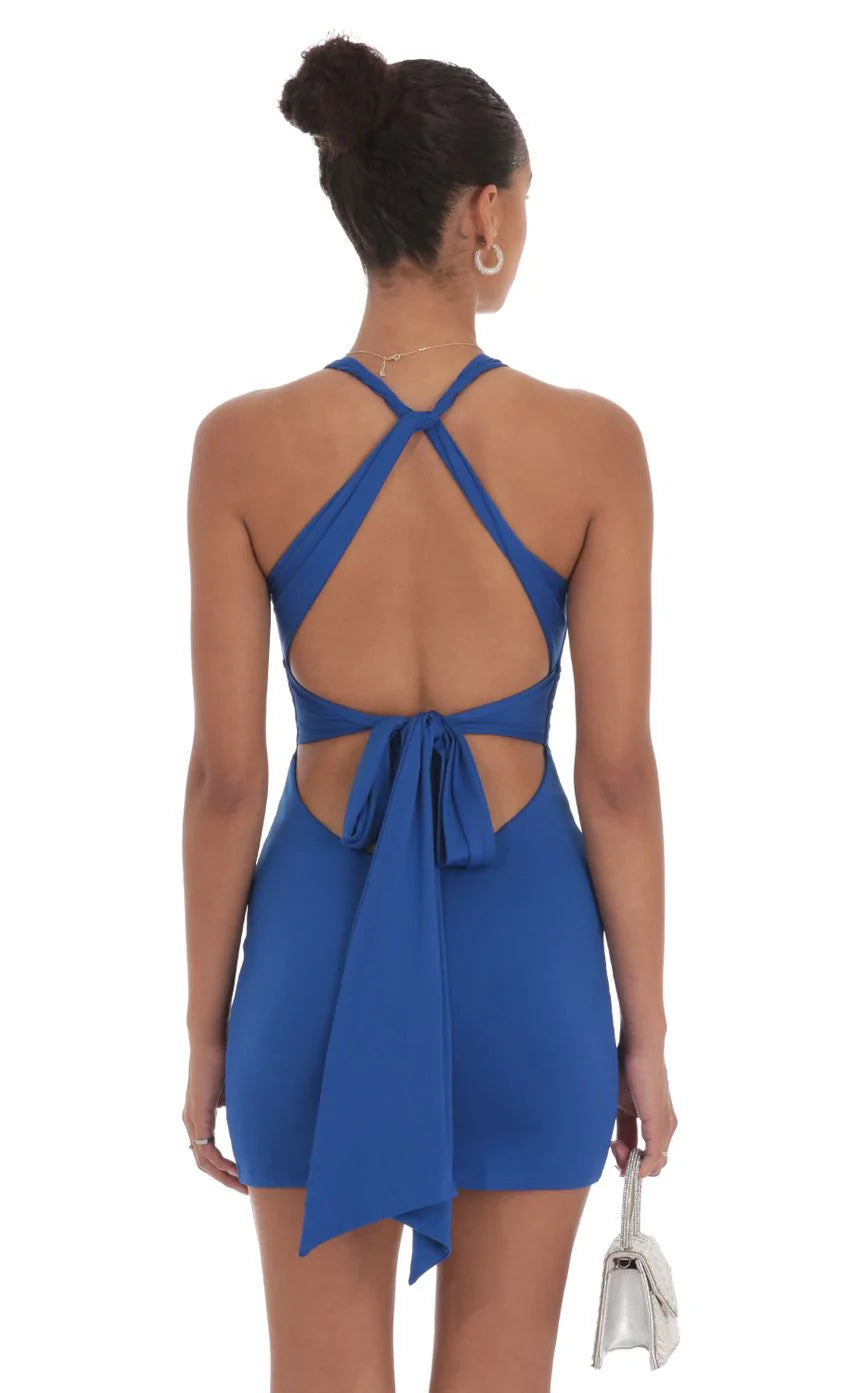 Twist Open Back Dress in Light Blue