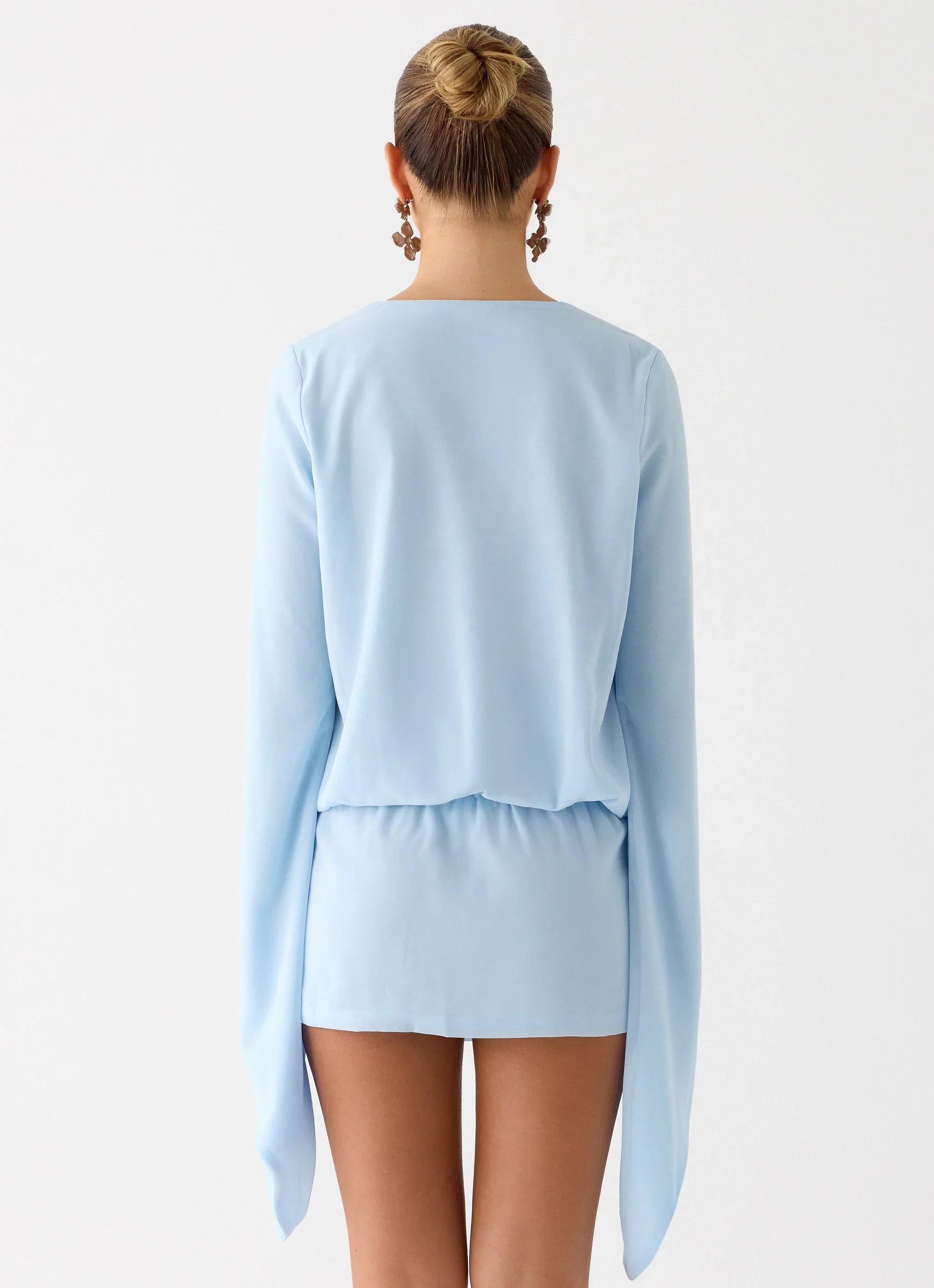 Junia Long Sleeve Mini Dress - Pale Blue
