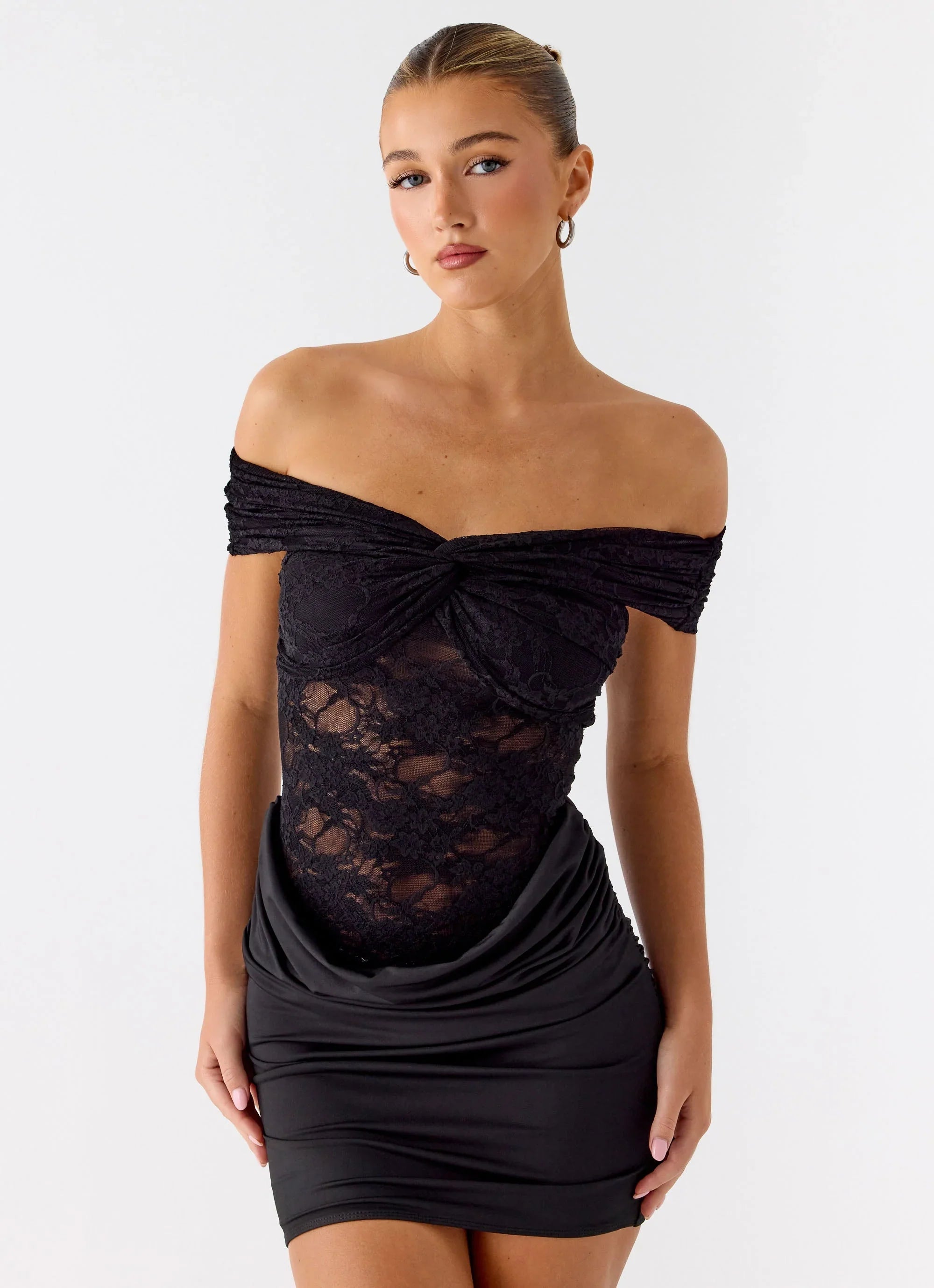 Either Way Off Shoulder Mini Dress - Black