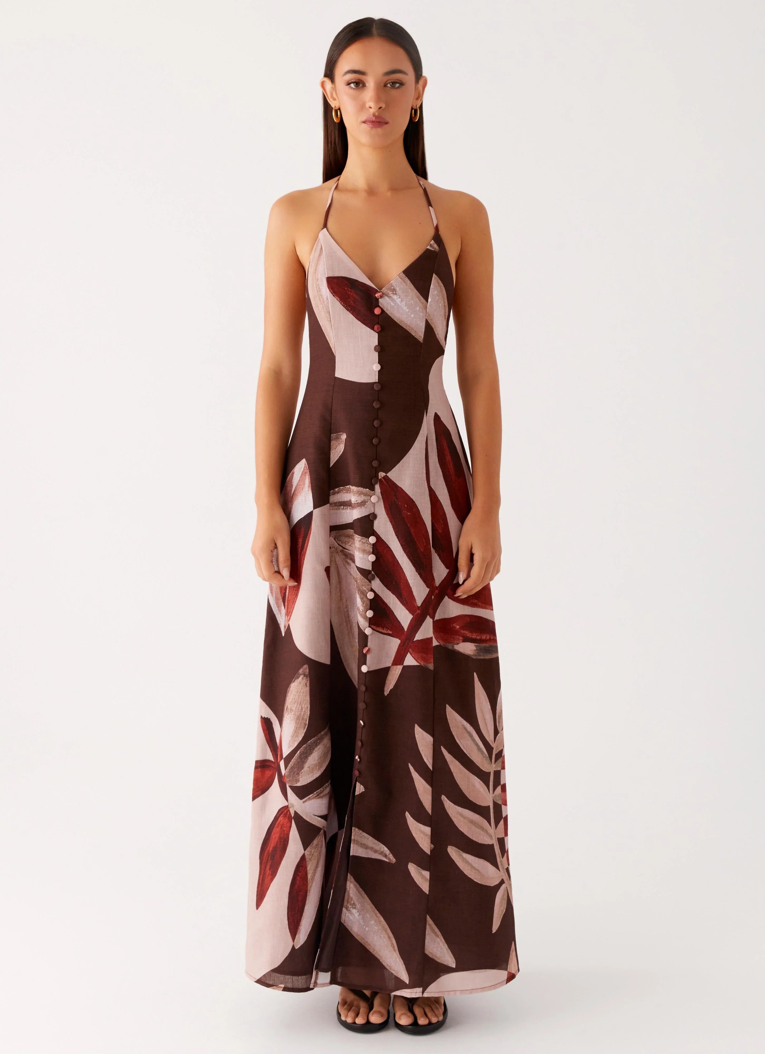 Autumn Linen Maxi Dress - Cinnamon Palm