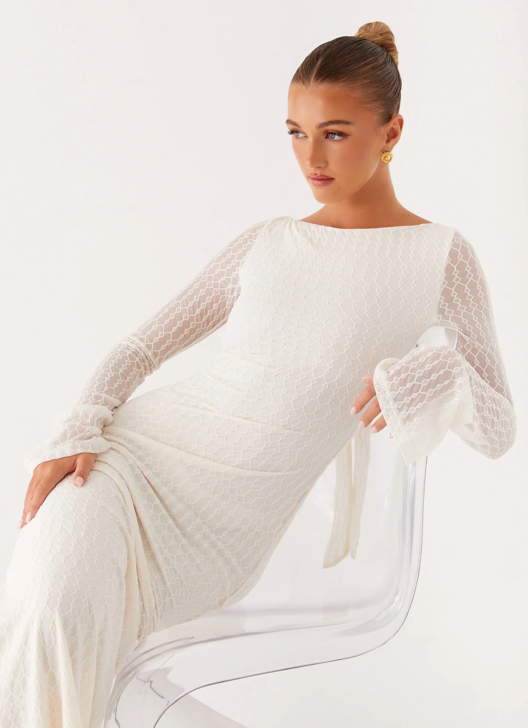 Ethereal Long Sleeve Maxi Dress - Ivory