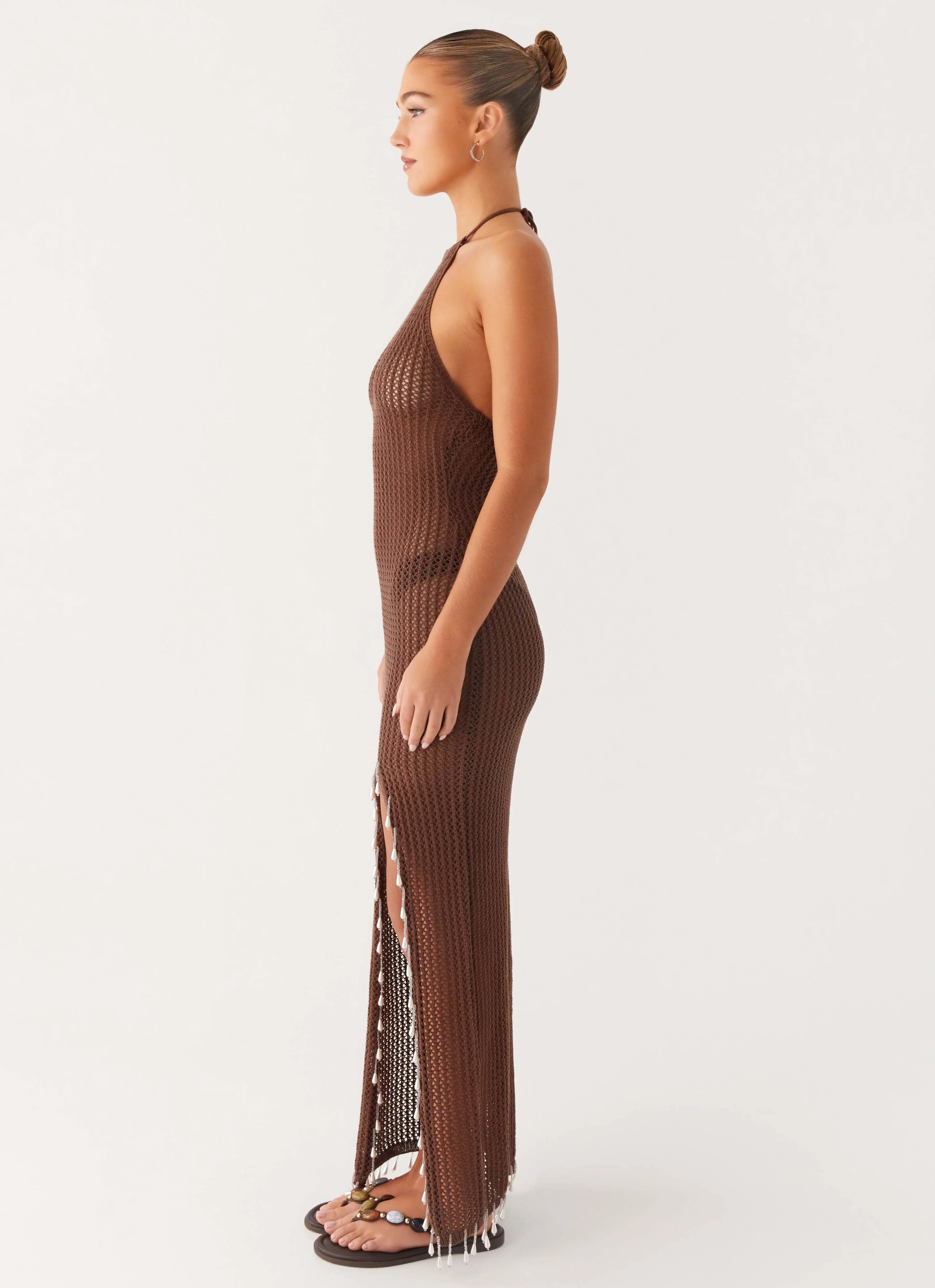 Fennella Beaded Maxi Dress - Chocolate