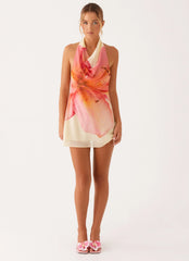 Zofia Cowl Neck Mini Dress - Yellow Floral