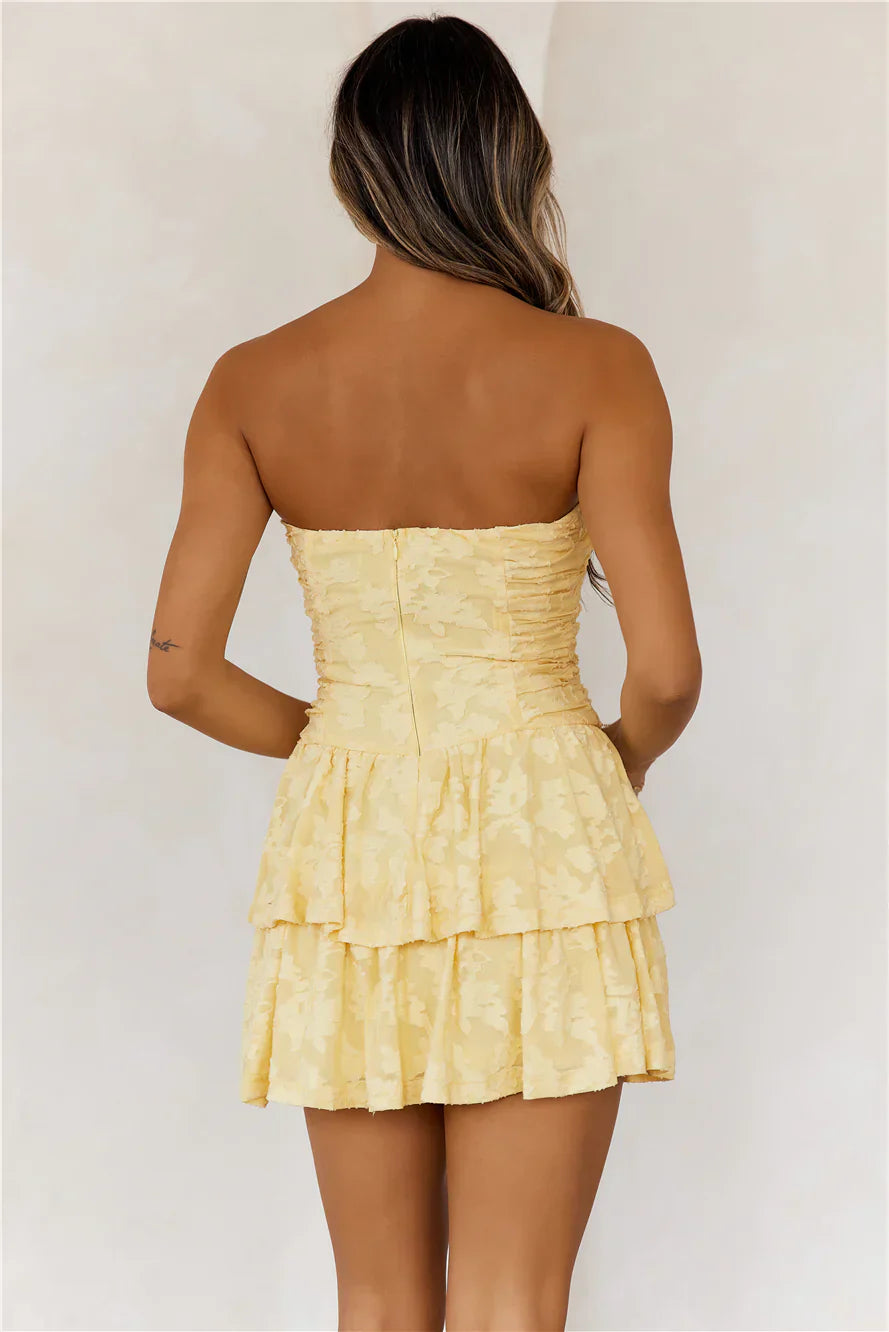 Desert Bloom Strapless Mini Dress Yellow